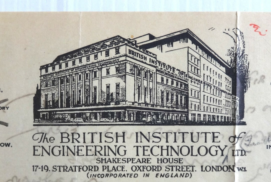India 1936 illus letterhead British Institute Engineering Technology Bombay