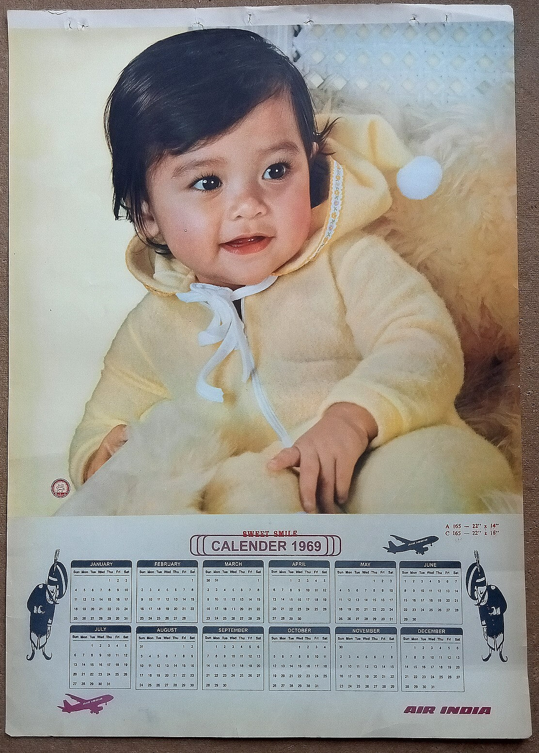 AIR INDIA 1969 poster calender 165 - SWEET SMILE - R