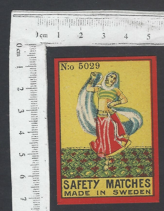 AOP India vintage matchbox packet label NATIKA Dancer Made in Sweden
