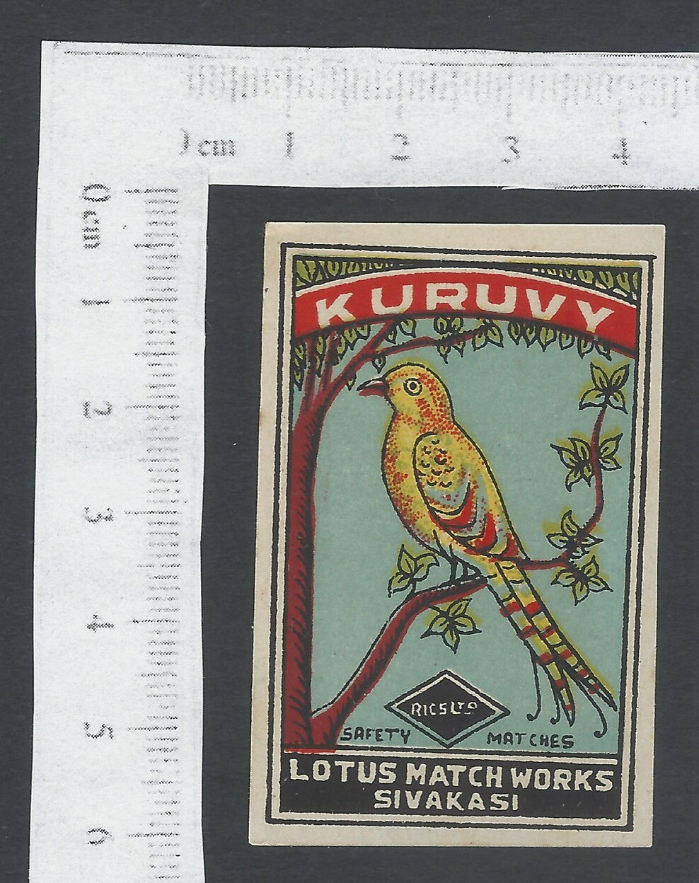 India vintage matchbox label KURUVY