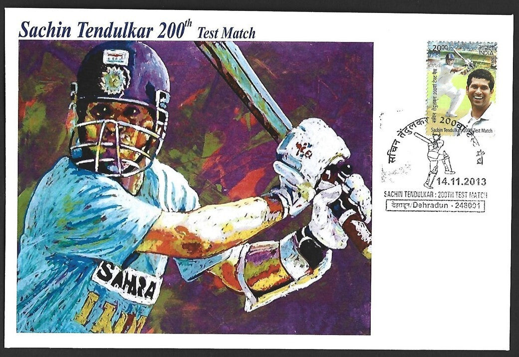 CRICKET India 2013 Sachin Tendulkar 200th Test private FDC with diecut label