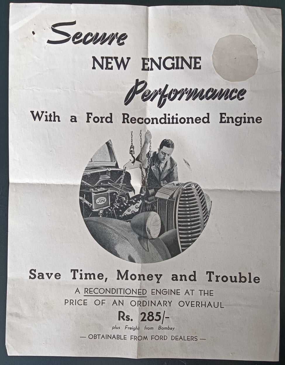 India FORD RECONDITIONED ENGINE advertisement poster 22cm x 28cm
