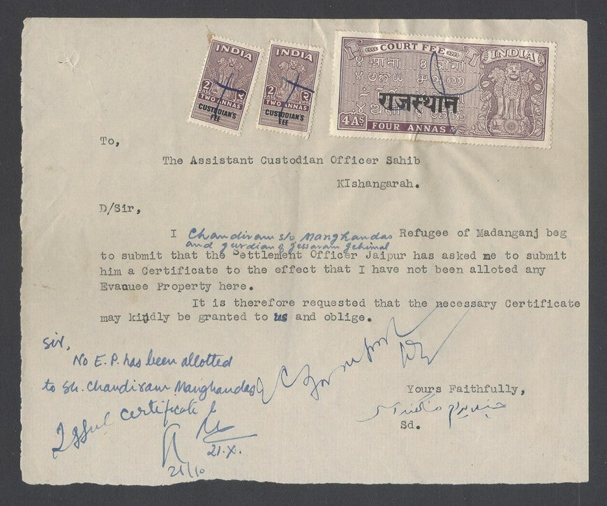 India revenues Custodian of Evacuee Properties document wi 1948 CUSTODIAN FEES