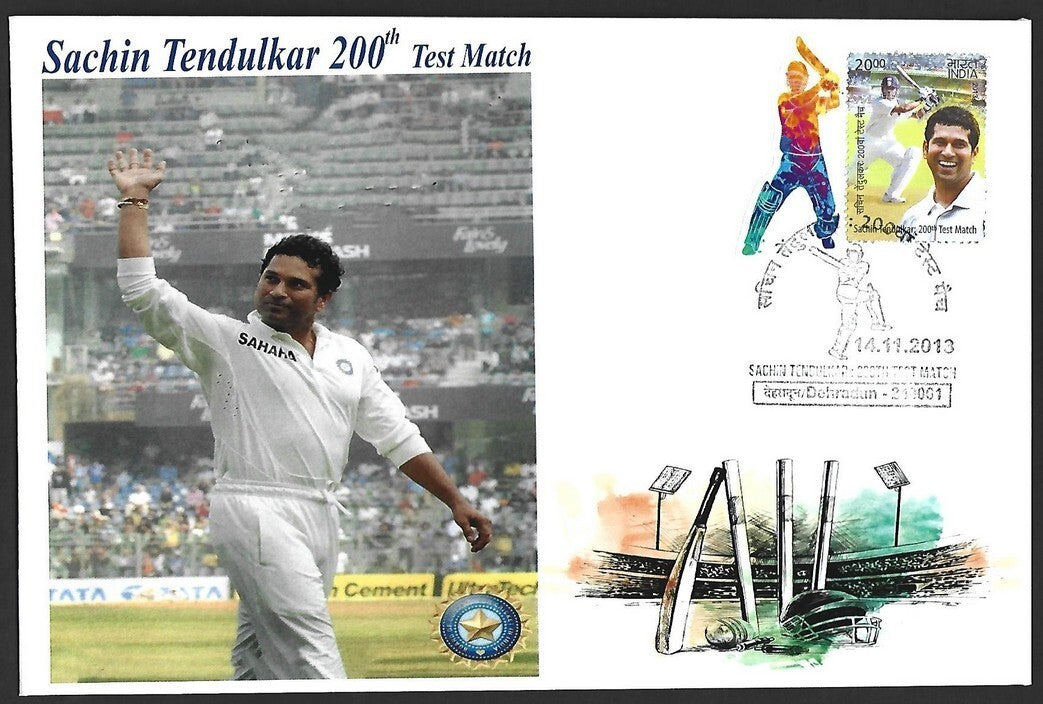 CRICKET India 2013 Sachin Tendulkar 200th Test private FDC with diecut label