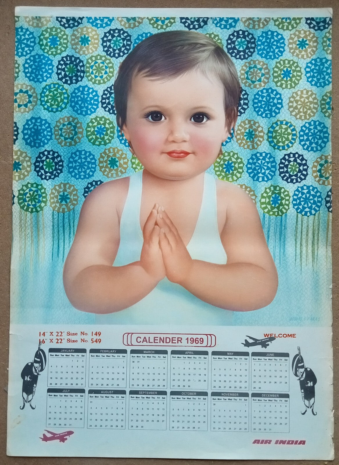 AIR INDIA 1969 poster calender 549 - WELCOME - STUDIO : S. V. VARAS - R