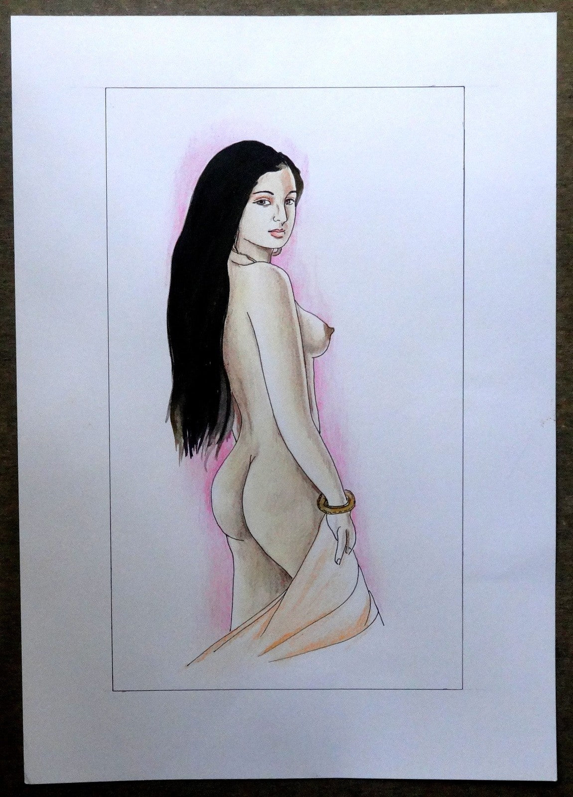 Nude Indian Beauty watercolours, crayons & ink on card 11.5” x 17.5”