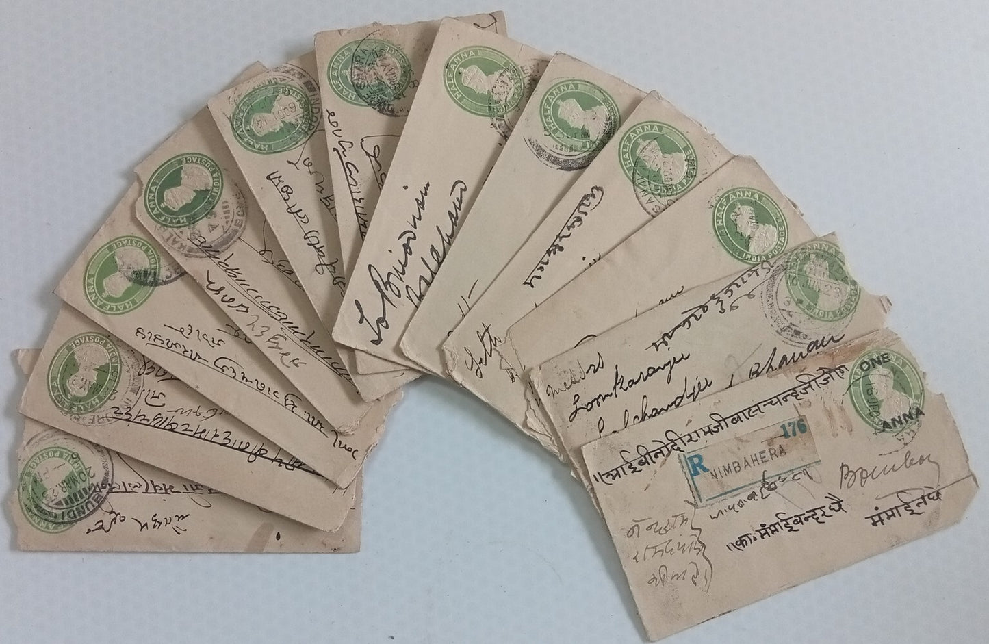 AOP India KGV 1/2a green envelopes x 100 selected for condition WHOLESALE