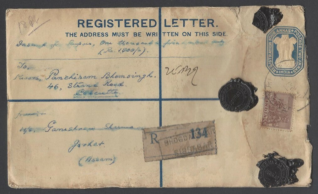 AOPIMT India 4a+2a registered envelope uprated 2R3a6p