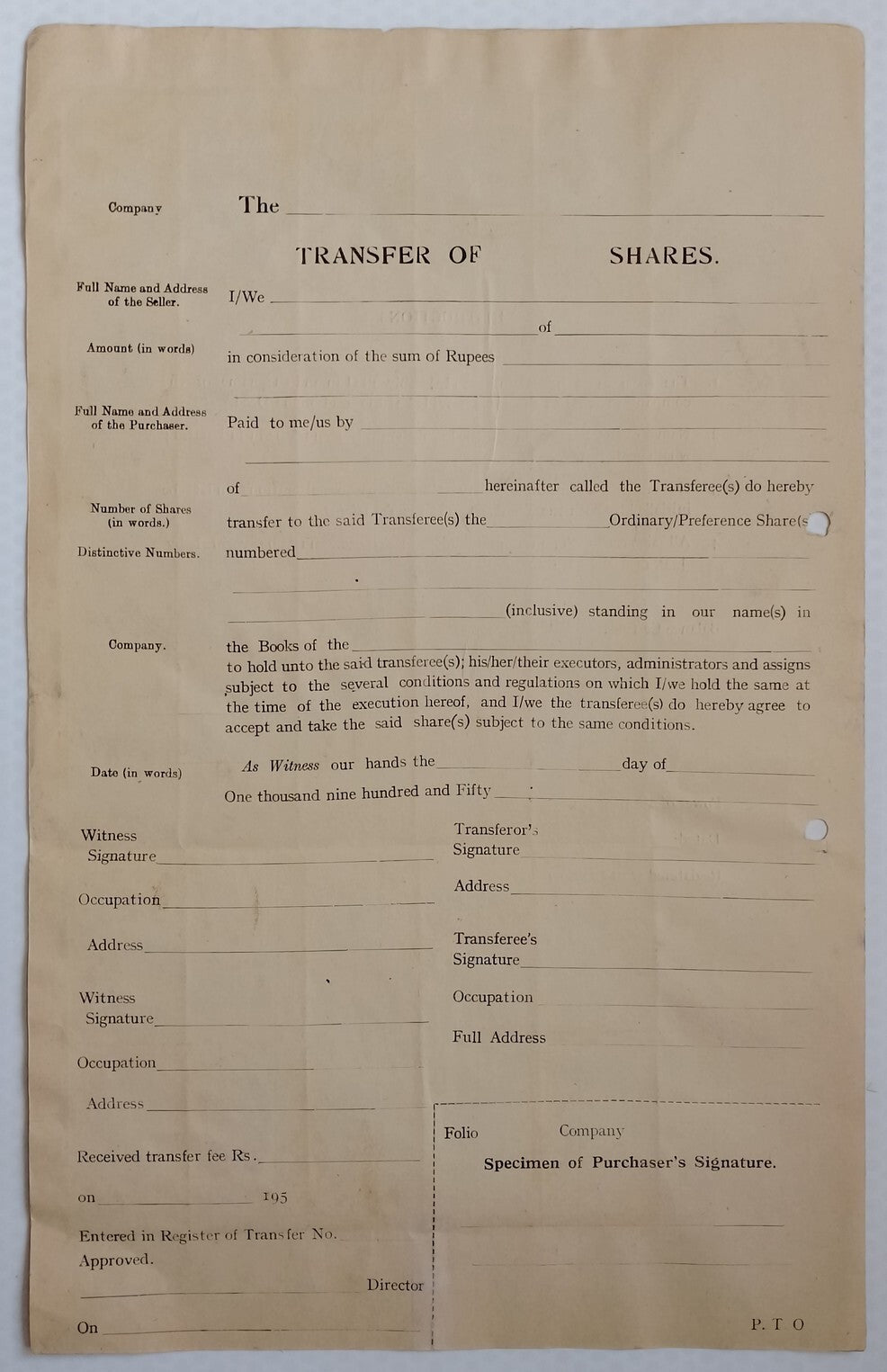 (AOP) India Jaipur State Share Transfer 5R x 30 on document