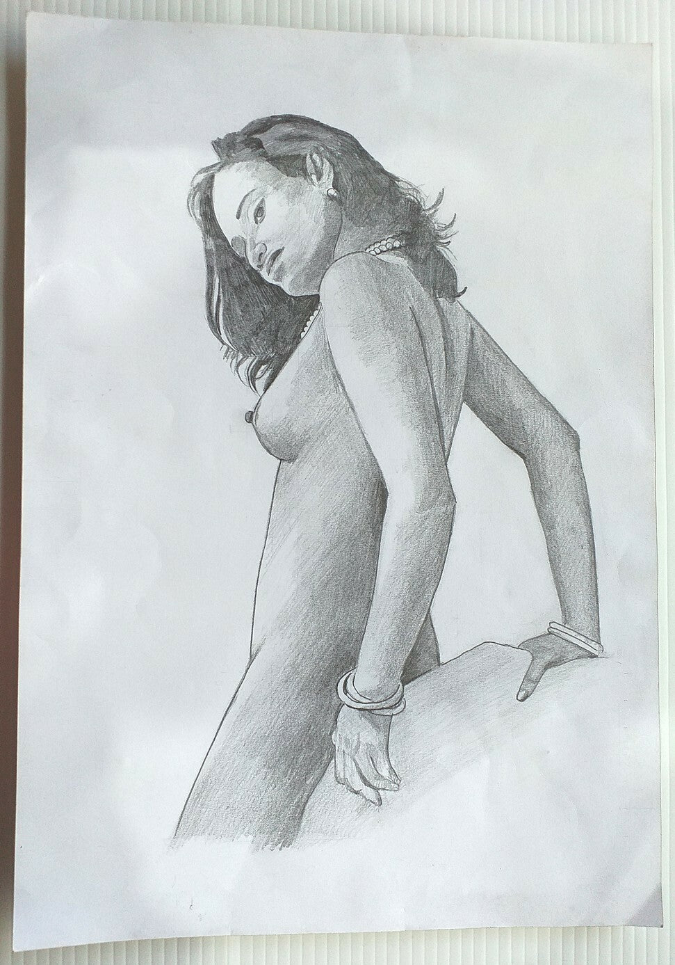 Indian Nude Beauty pencil drawing on card 12” x 16.5”