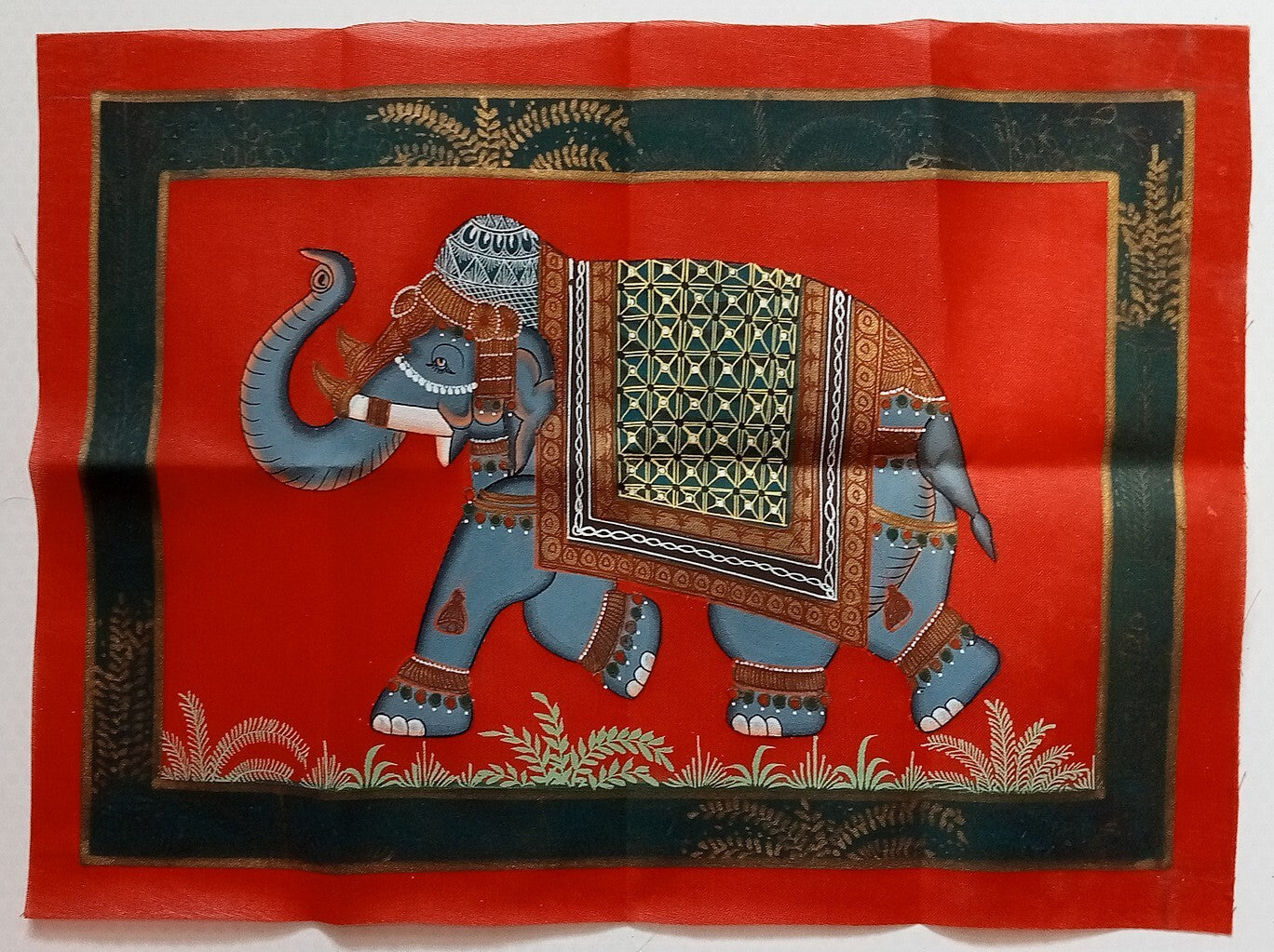 India vintage hand painting on cloth ELEPHANT 9 x 12 inches