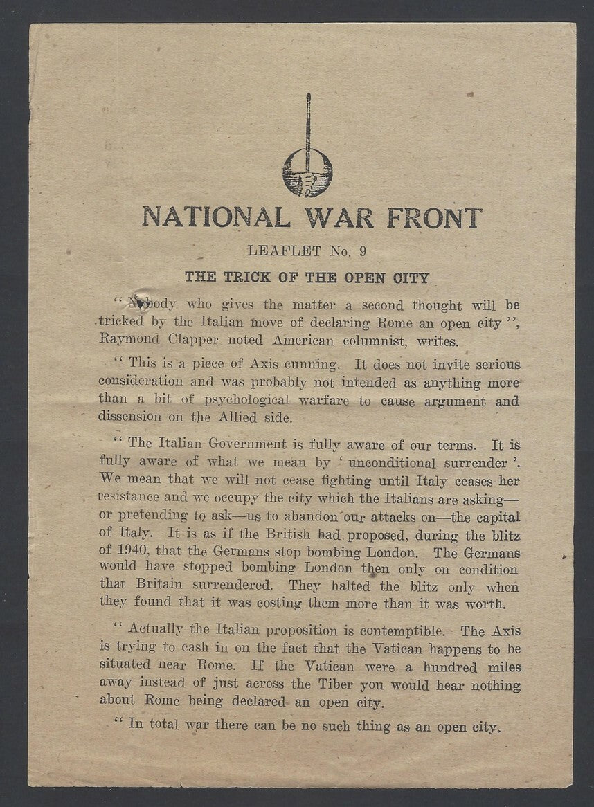 AOP India WW2 propaganda The Trick of the Open City leaflet # 9