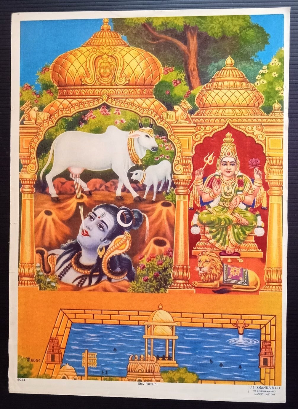 India vintage poster SHIVA PARVATI by J.B.Khsnna & Co 9.5"x13.5" inches