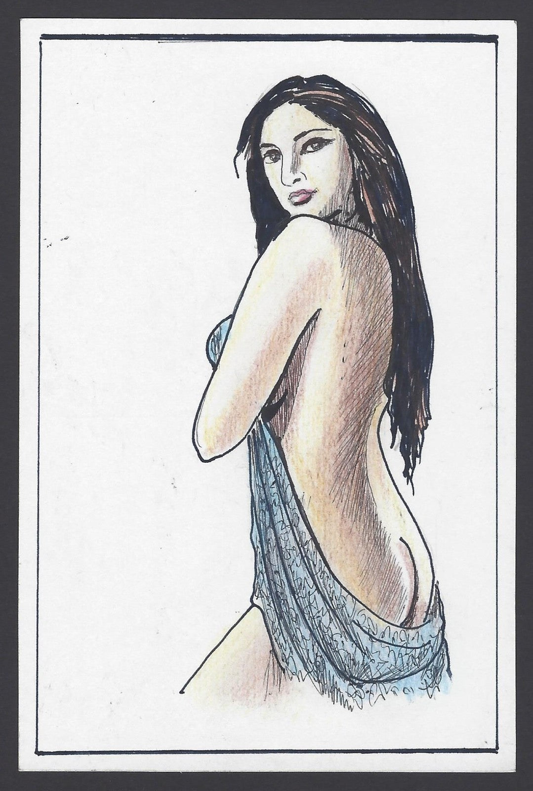 India semi nude beauty on hand painted postcard