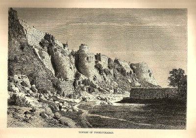 India 1876 Woodcut Engraving TOWERS OF TOGHLUCKABAD
