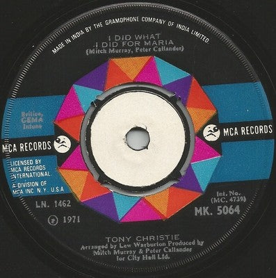 Tony Christie 1971 45rpm MCA record MADE IN INDIA