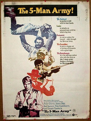 The Five Man Army 1977 original release 1 sh 30" x 40" India poster
