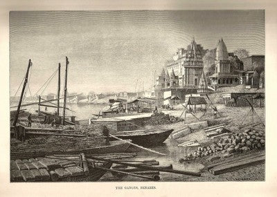 India 1876 Wood Engraving THE GANGES BENARES