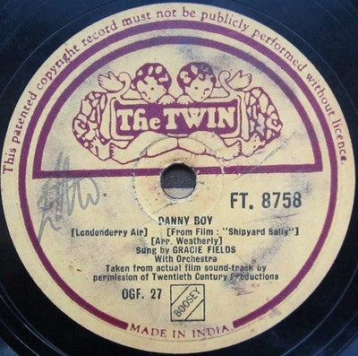 India TWIN 78rpm Gracie Shields in Shipyard Sally MADE IN INDIA