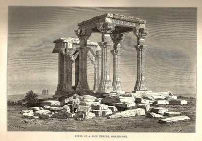 India 1876 Wood Engraving RUINS OF JAIN TEMPLE GHARISPORE