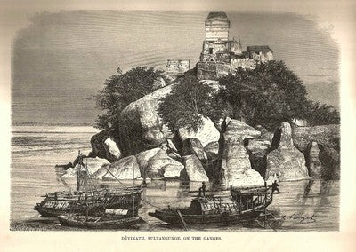India 1876 Wood Engraving DEVINATH SULTANGUNGE ON THE GANGES