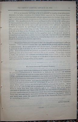 India 1934 Jaipur Gazette 26pg King Emperor Tuberculosis Fund Linlithgow appeal