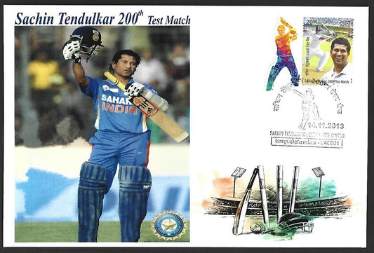 CRICKET India 2013 Sachin Tendulkar 200th Test private FDC with diecut label