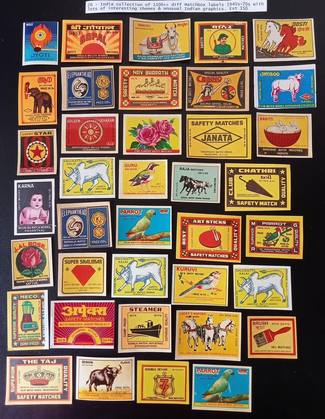 Collection of vintage matchbox labels India unusual graphics 900+ different