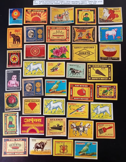 Collection of vintage matchbox labels India unusual graphics 900+ different