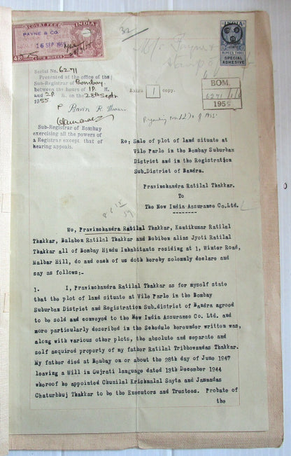 India 1955 Declaration document with Special Adhesive Large Capital 3R, etc