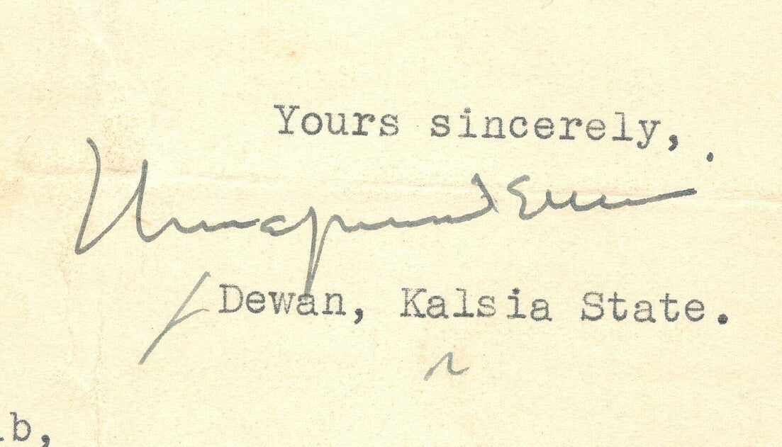 India 1946 crested letter DEWAN * KALSIA STATE signed