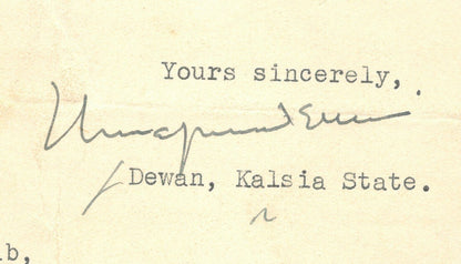 India 1946 crested letter DEWAN * KALSIA STATE signed