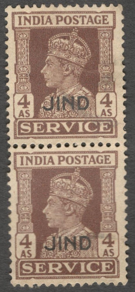 AOP India Jind State KGVI Official 1939-43 4a used pair. SG O81 £18