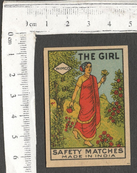 AOP India vintage matchbox label The Girl by WIMCO