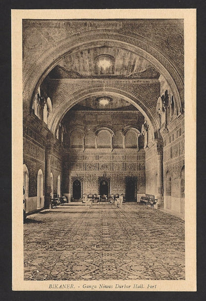 India Bikaner State vintage postcard Ganga Niwas Durbar Hall