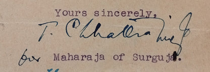 India 1944 letter signed Maharaja of Surguja State