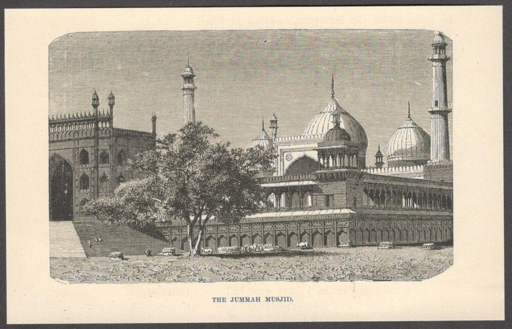India THE JUMMAH MUSJID engraved print ex libris Rousslet 1876 6"x4"