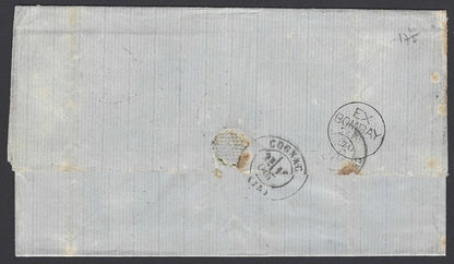 India 1870 stampless Bombay to France GB/LF 66c accountancy mark FA ARDASEER