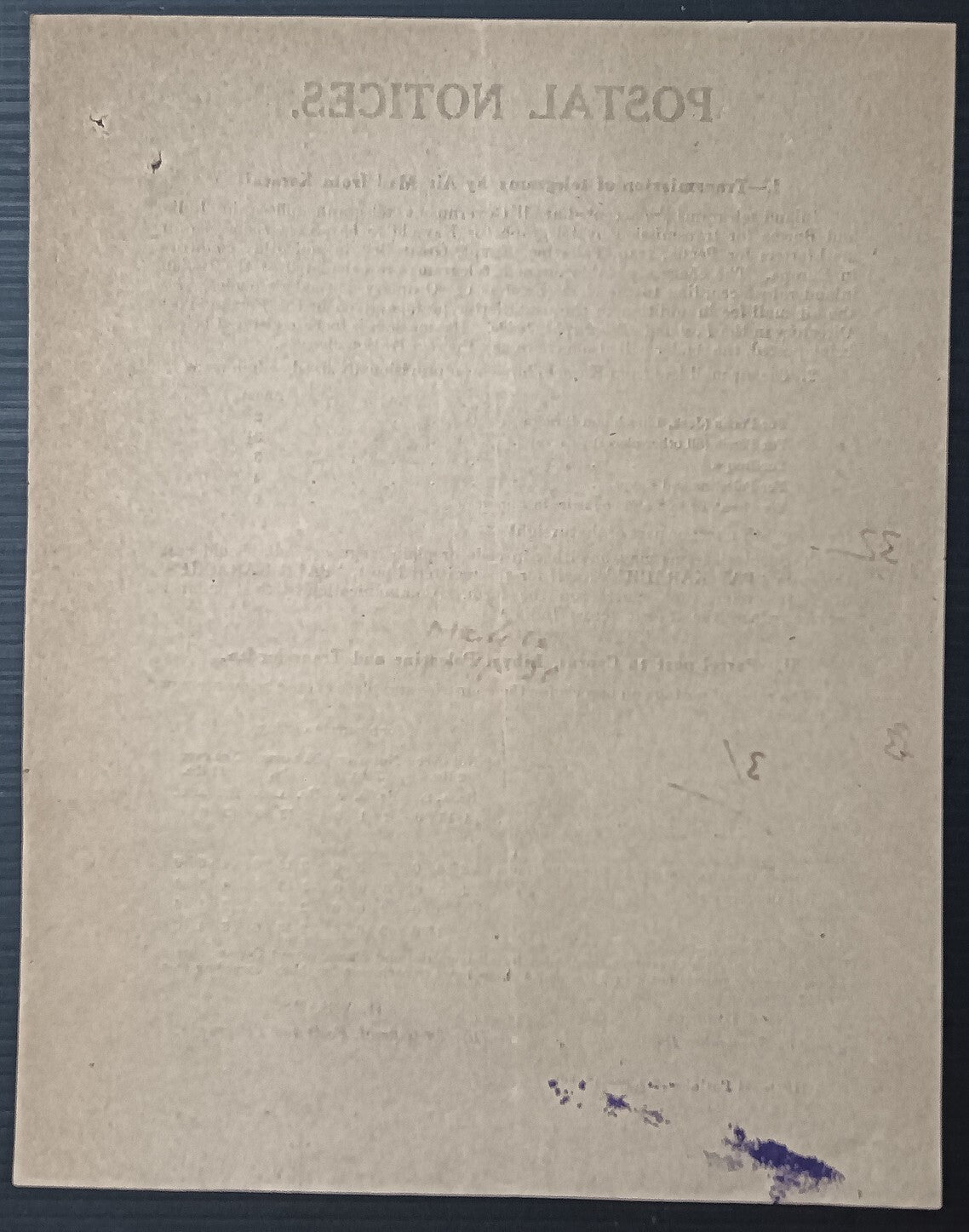 India POSTAL NOTICE 25th Sep. 1930 Telegrams by Air Mail from Karachi