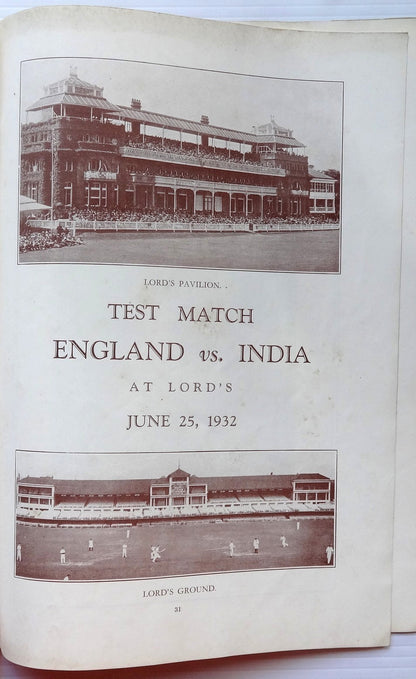 India CRICKET 1932 Tour of England illustrated souvenir 48pgs no cover