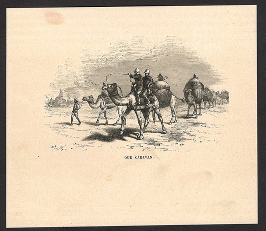 India OUR CARAVAN engraved print ex libris Rousslet 1876 6.5"x5.5"