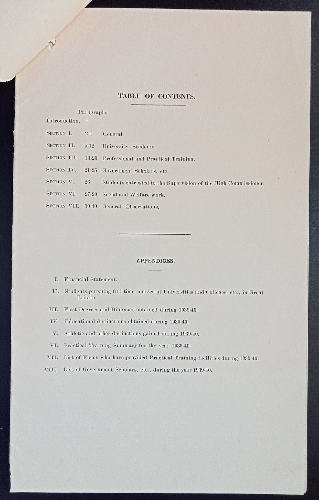 High Commissioner for India 1940 Report on the Work of the Education Department