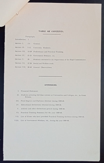 High Commissioner for India 1940 Report on the Work of the Education Department