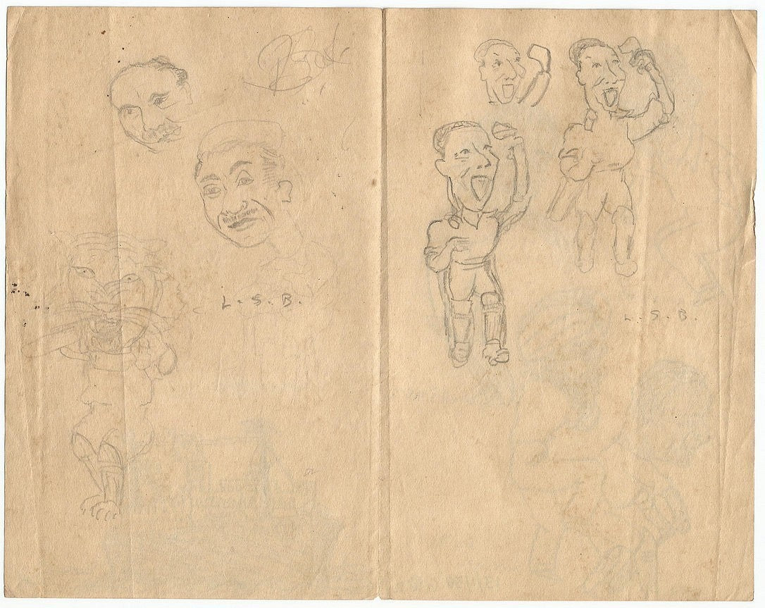Cricket 1936 Indian team’s tour of England sketches by cartoonist Lalit Booch Ӝ
