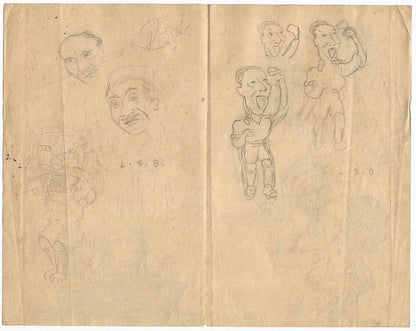 Cricket 1936 Indian team’s tour of England sketches by cartoonist Lalit Booch Ӝ