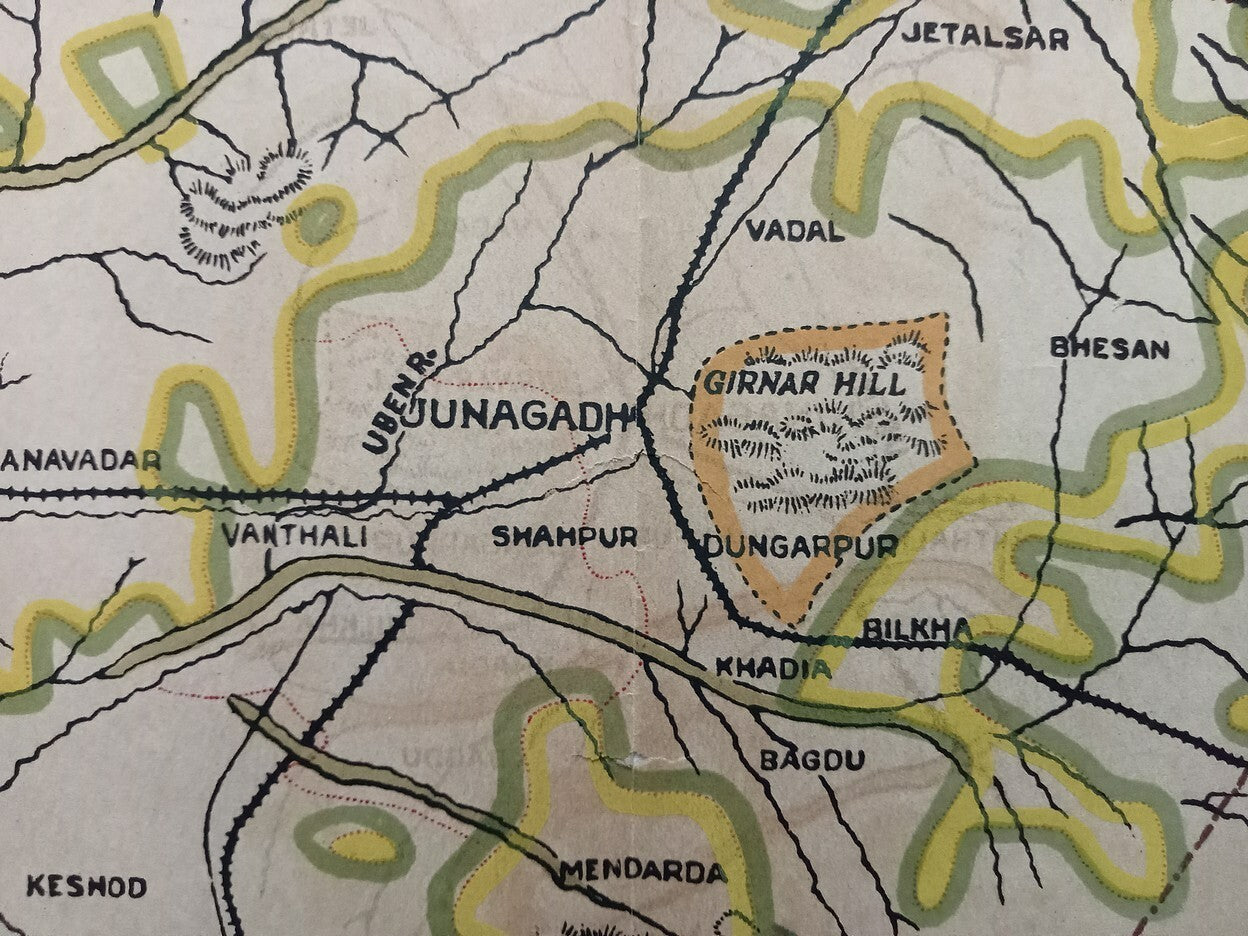 AOP India 1925 MAP of Junagadh State 33x47cm