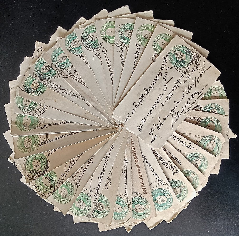 India KEdVII 1/2a green envelopes x 100 selected for condition WHOLESALE