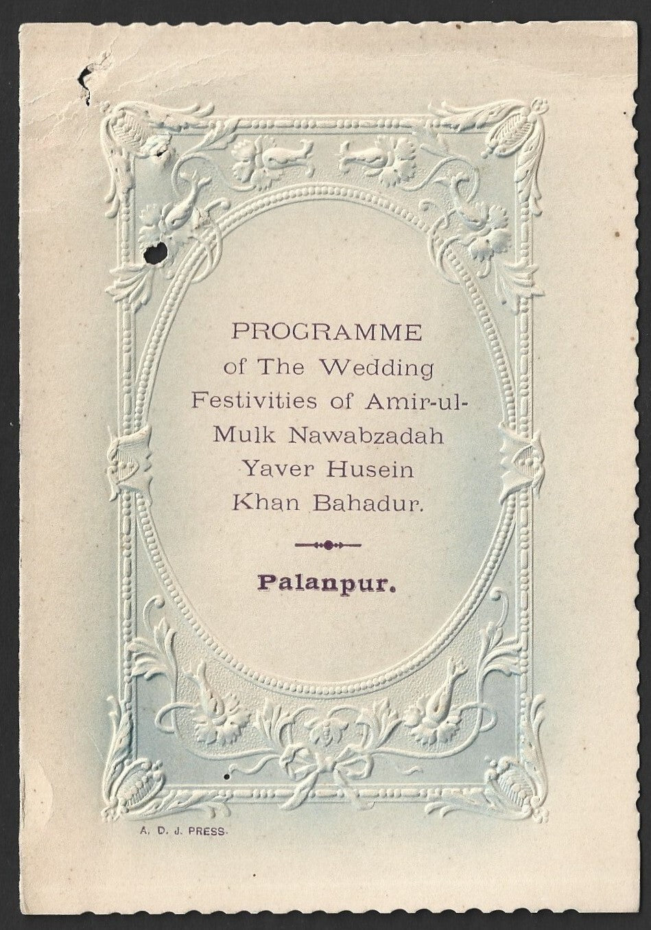 India 1920 Programme of the Wedding of the Nawab of Palanpur