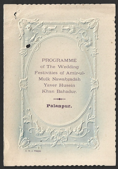 India 1920 Programme of the Wedding of the Nawab of Palanpur