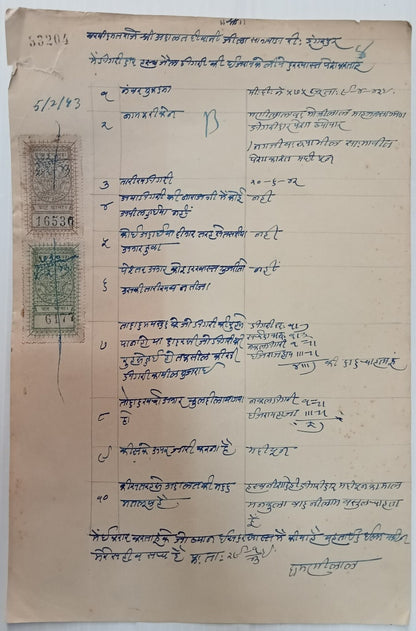 AOP India Dungarpur State revenue stamps on 9 document